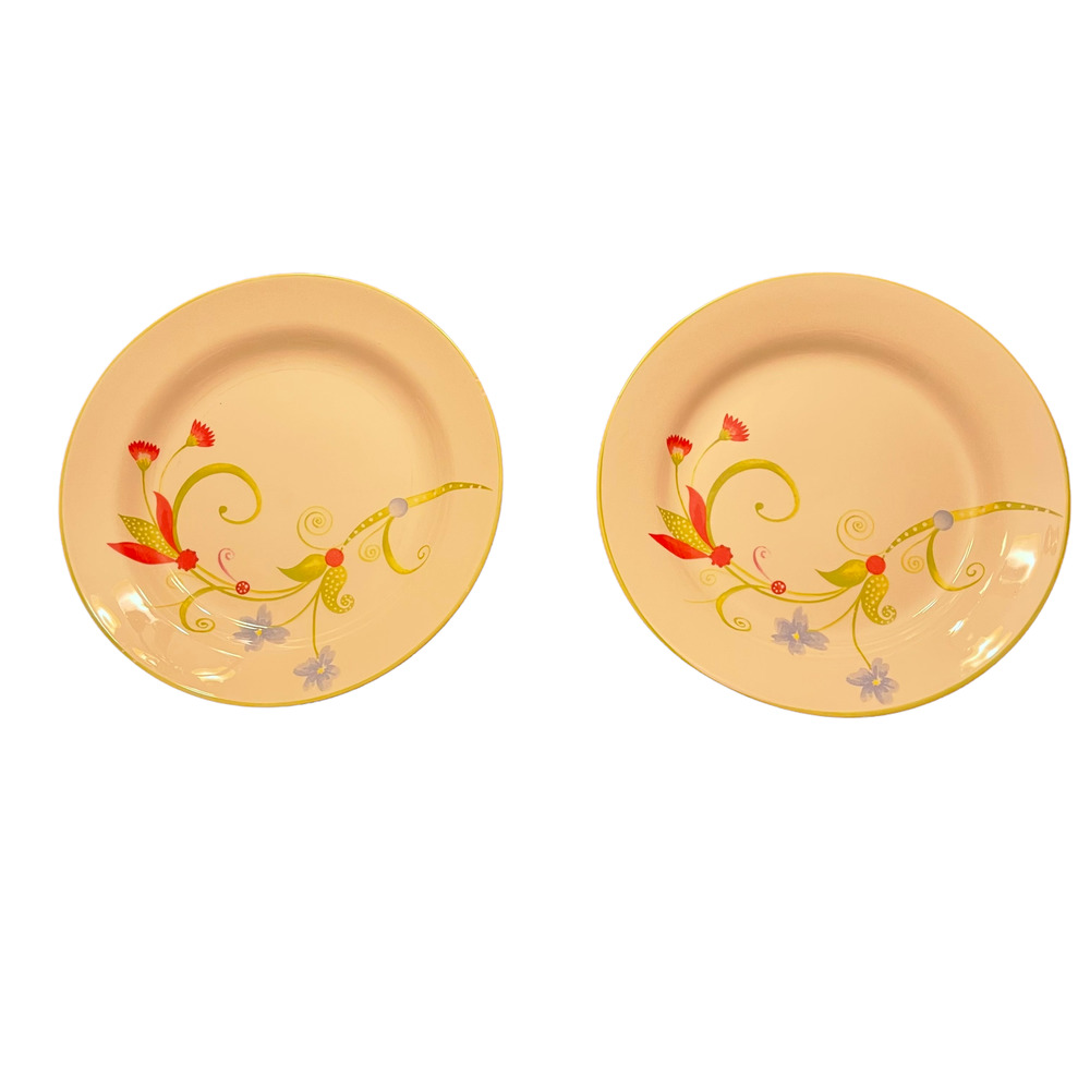 Pier 1 Lyda Salad/Dessert‎ Plates Floral Scroll Dolomite China 8”